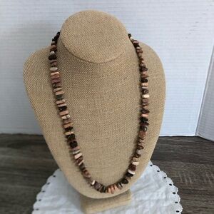 Vtg Natural Polished Gemstone Chip Beaded Necklace